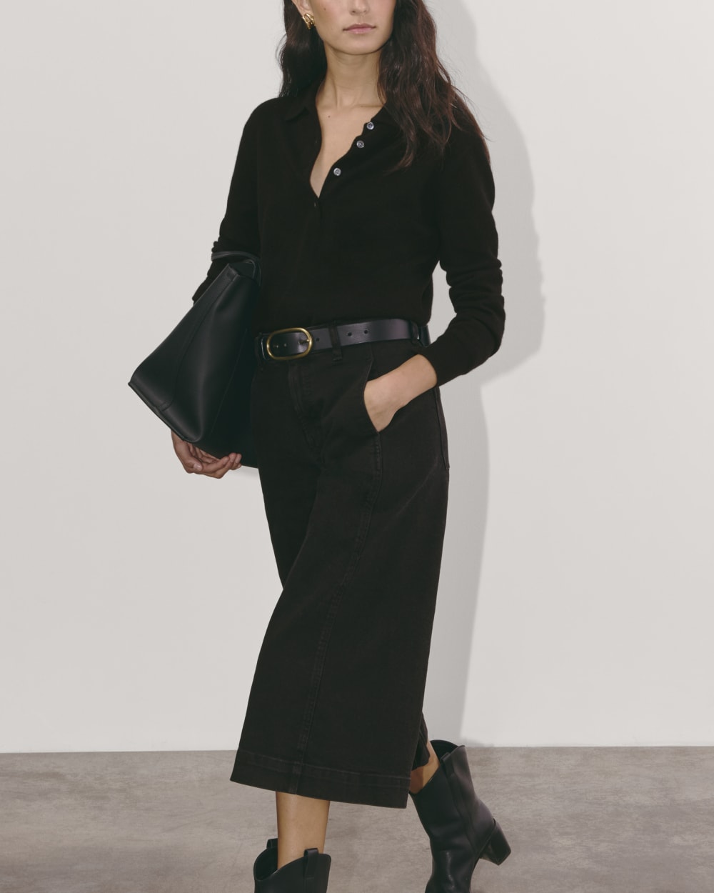The Denim Culotte in Tumbled Black — detail view