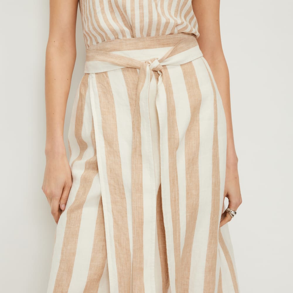 The Linen Wrap Skirt in Bone / Caramel — detail view
