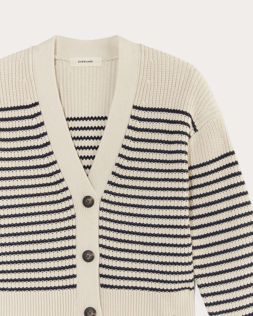 The Boxy Cardigan in Everyday Cotton in Canvas / Navy — detail view