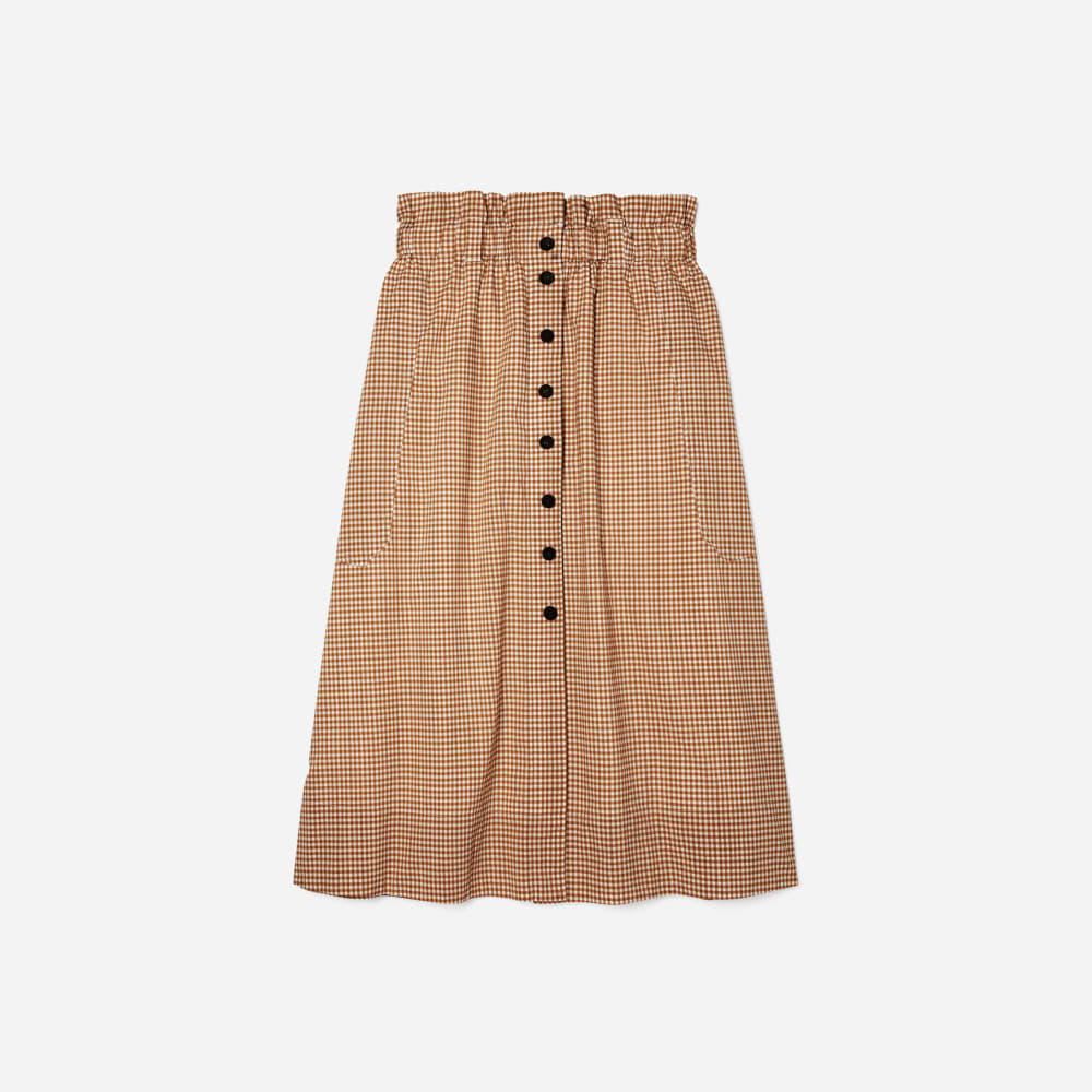 The Easy Button-Front Skirt in Burnt Orange Gingham — front view
