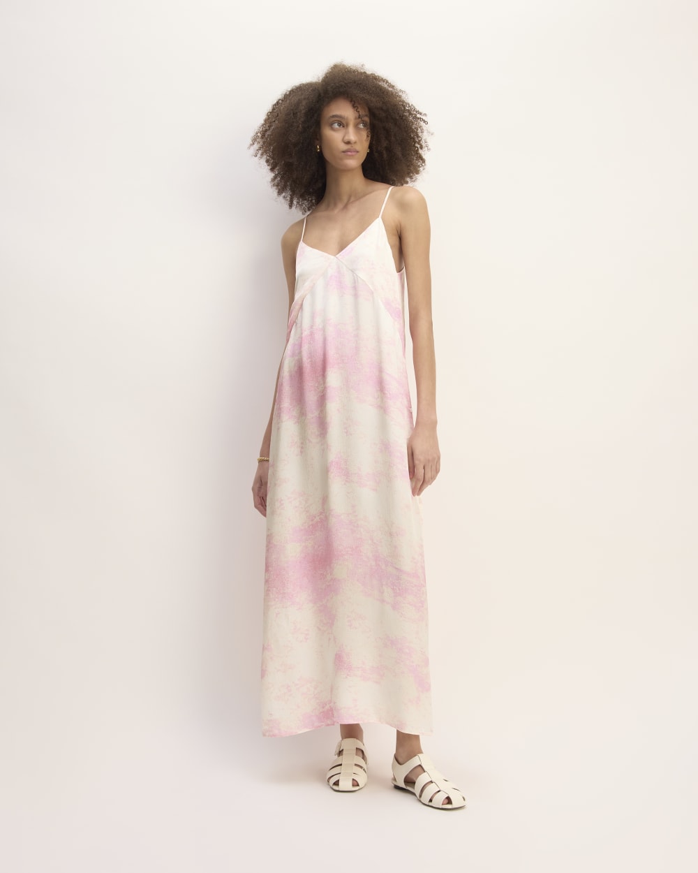 The Everlane x Marques' Almeida Satin Tie-Dye Dress in Pink Tie-Dye — front view
