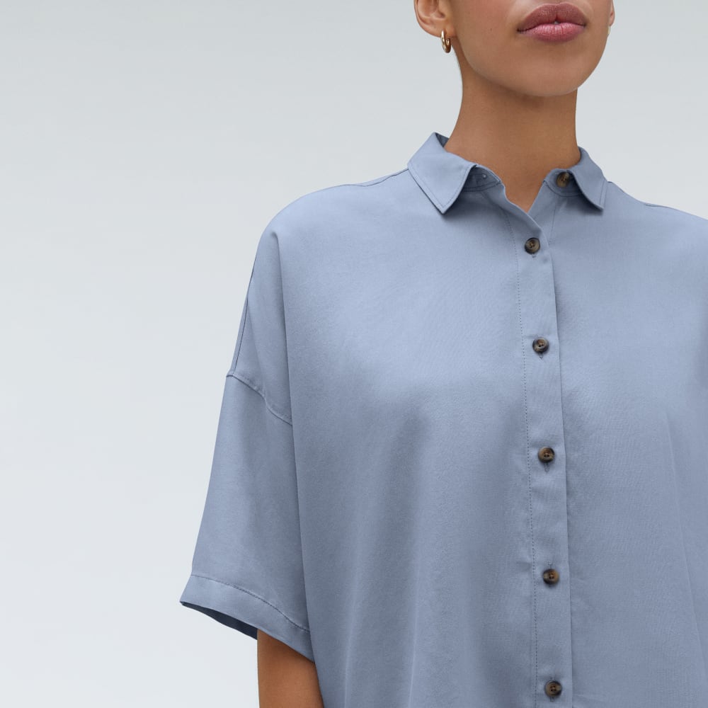 The Drapey Square Shirt in Blue Slate — detail view