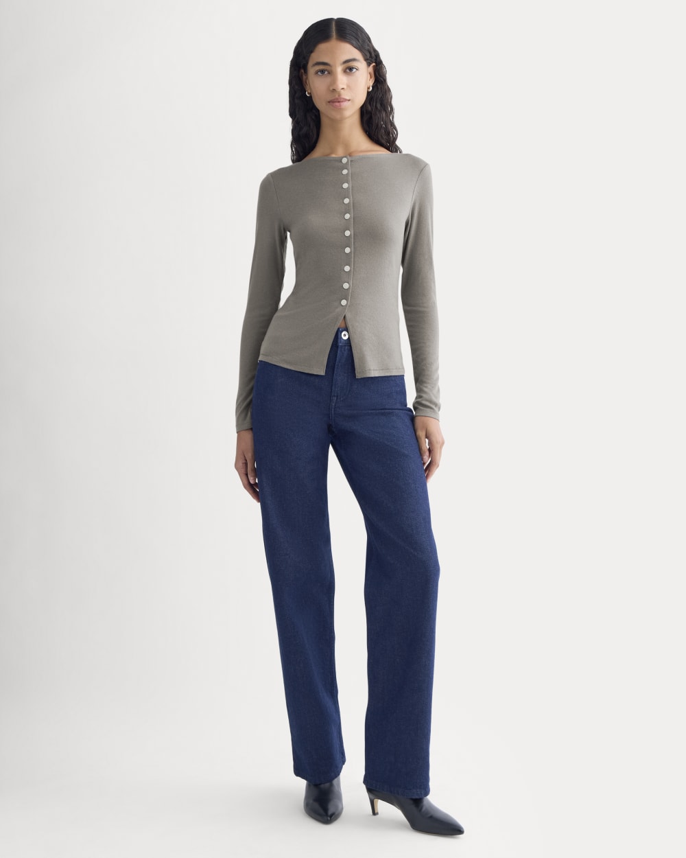Button-Up Top in Butterluxe in Taupe — detail view
