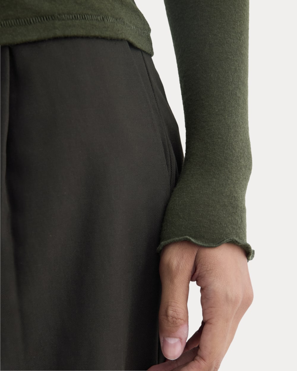 Sheer V-Neck Cardigan in Butterluxe in Dark Green — detail view