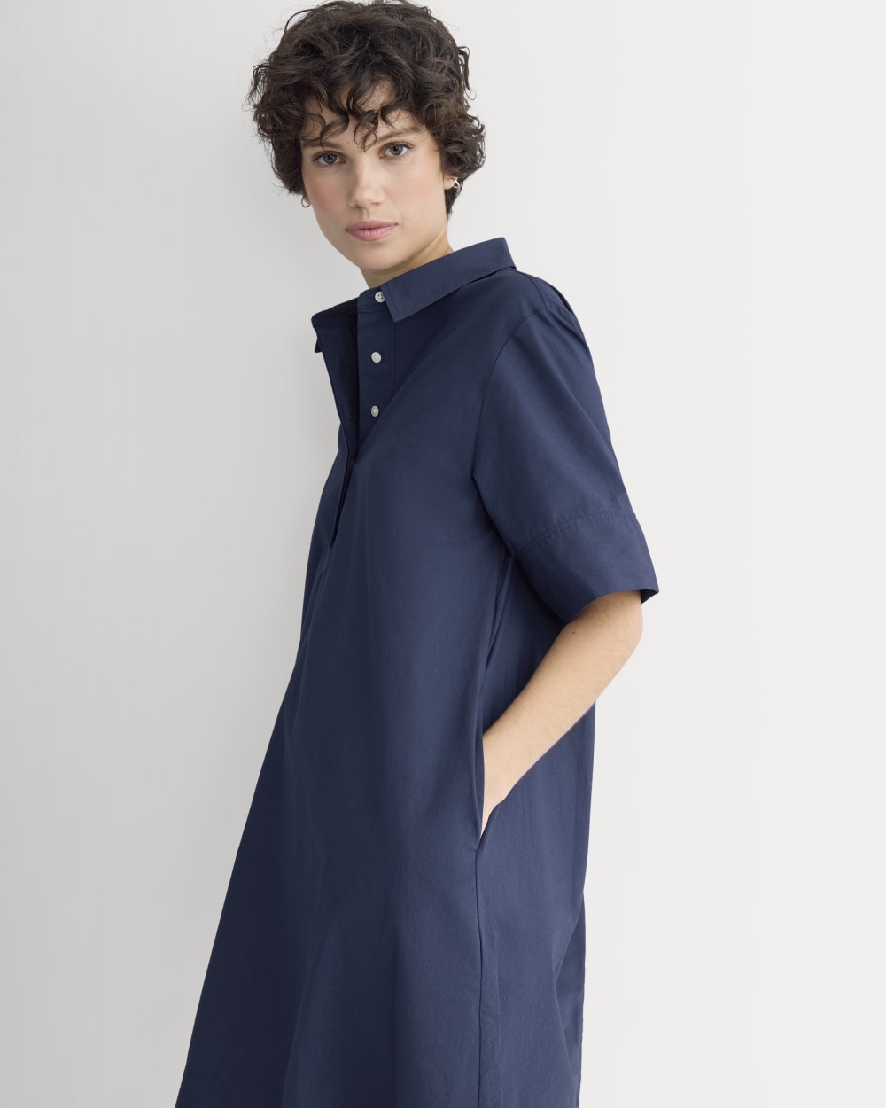 Popover Mini Shirtrdress in Ultrasoft Cotton in Navy — detail view
