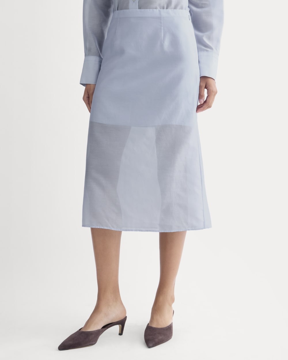 Midi Skirt in Cotton-Silk Organza in Kentucky Blue — detail view