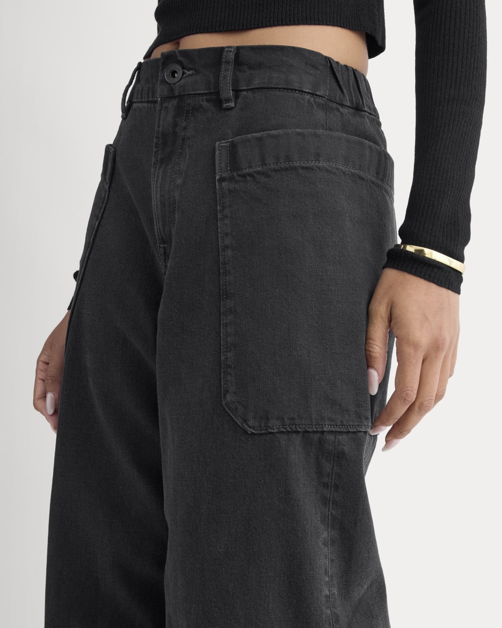 The Gardener Pull-On Jean in Washed Black — detail view