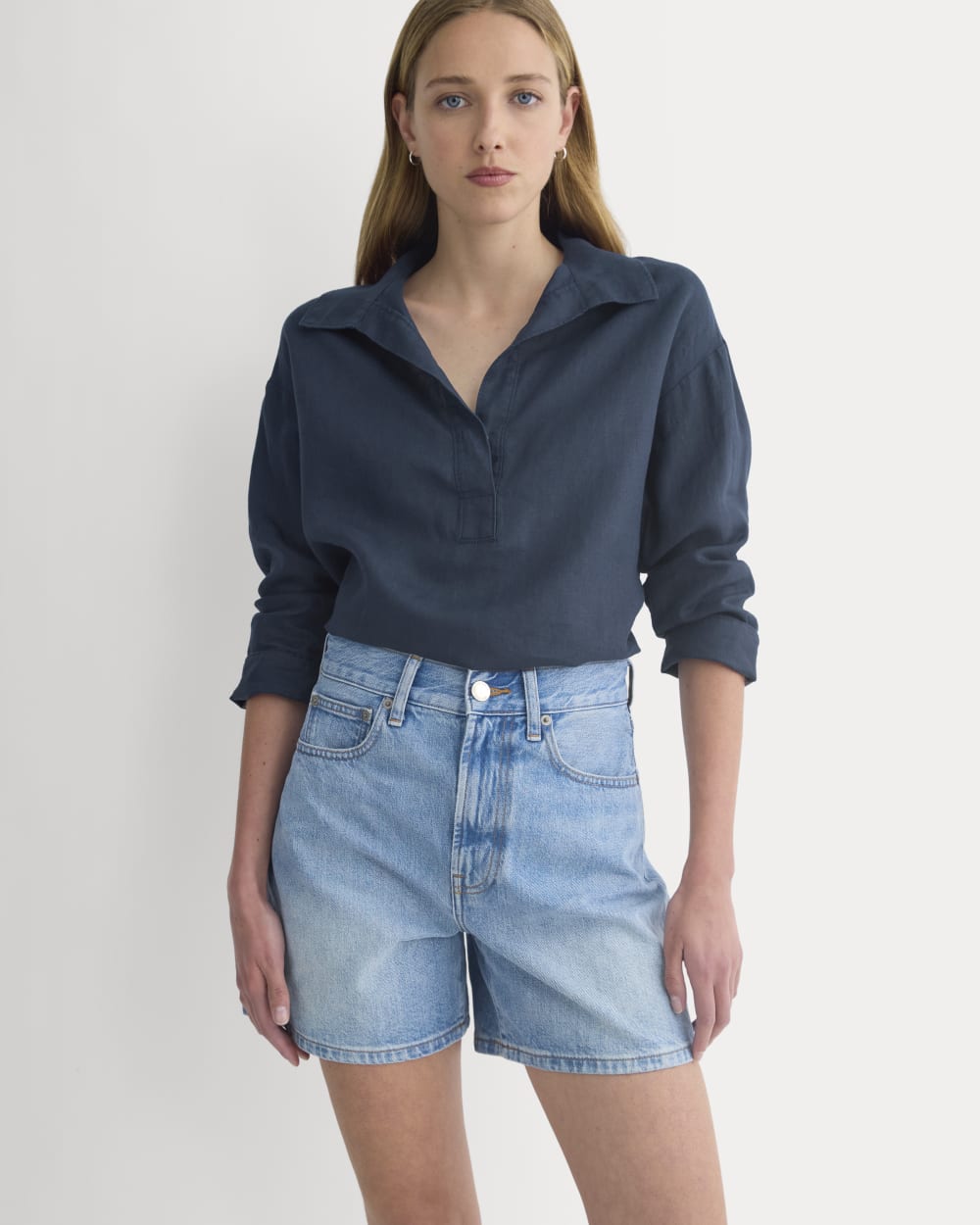 Way-High® A-Line Denim Short in Light Indigo — detail view