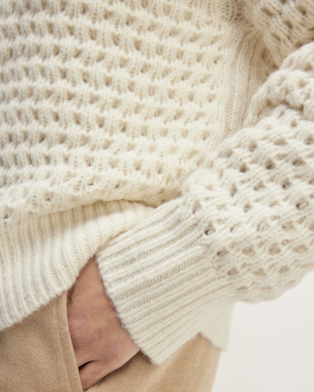 The Cloud Oversized Textured Crew in Bone — detail view