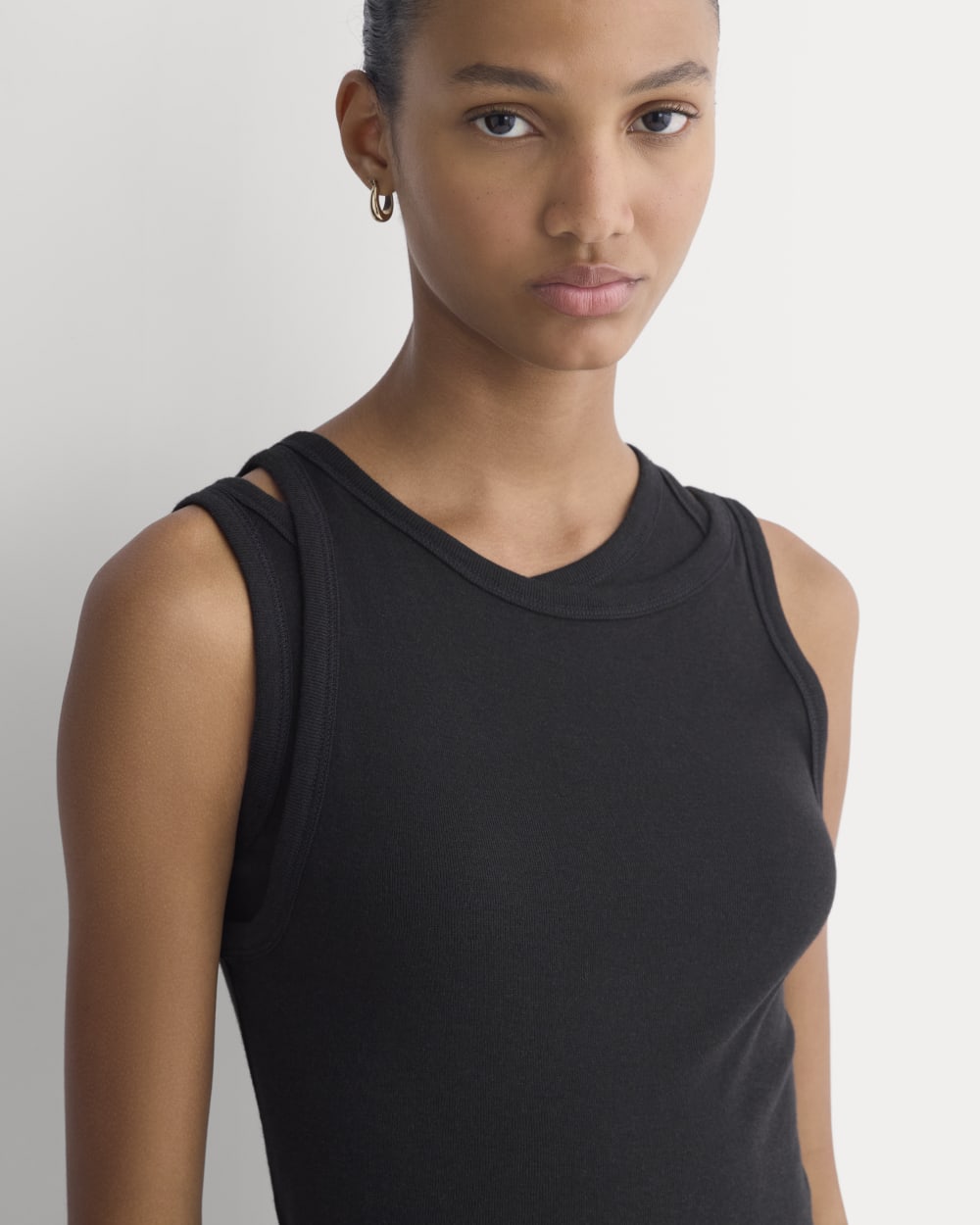 Tissue Layered Tank in Black — detail view