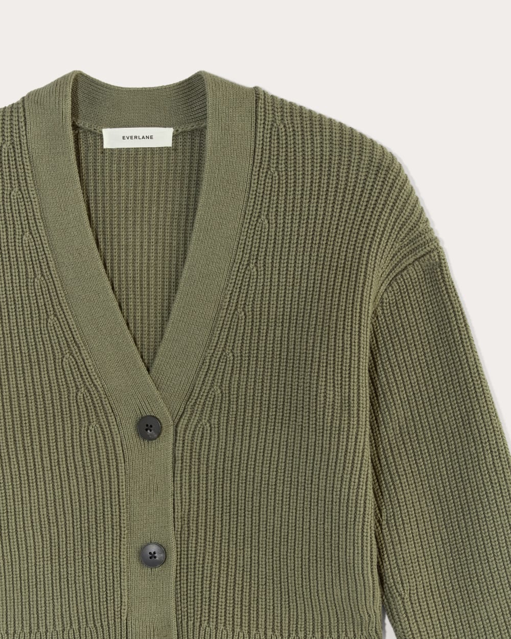The Boxy Cardigan in Everyday Cotton in Kalamata — detail view