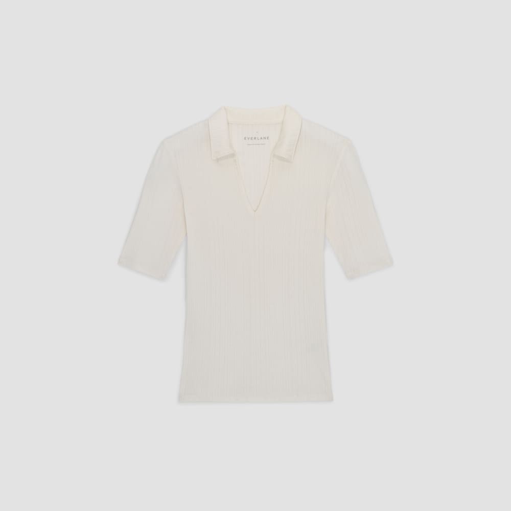 The Rib Soft Knit Open Collar Polo in Bone — alternate view