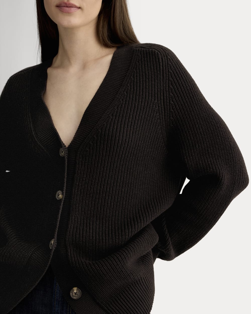 The Long Cocoon Cardigan in Black — detail view