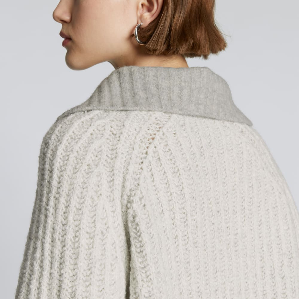 The Luxe Teddy Oversized Half Zip Sweater in Canvas Tan / Heather Grey — detail view