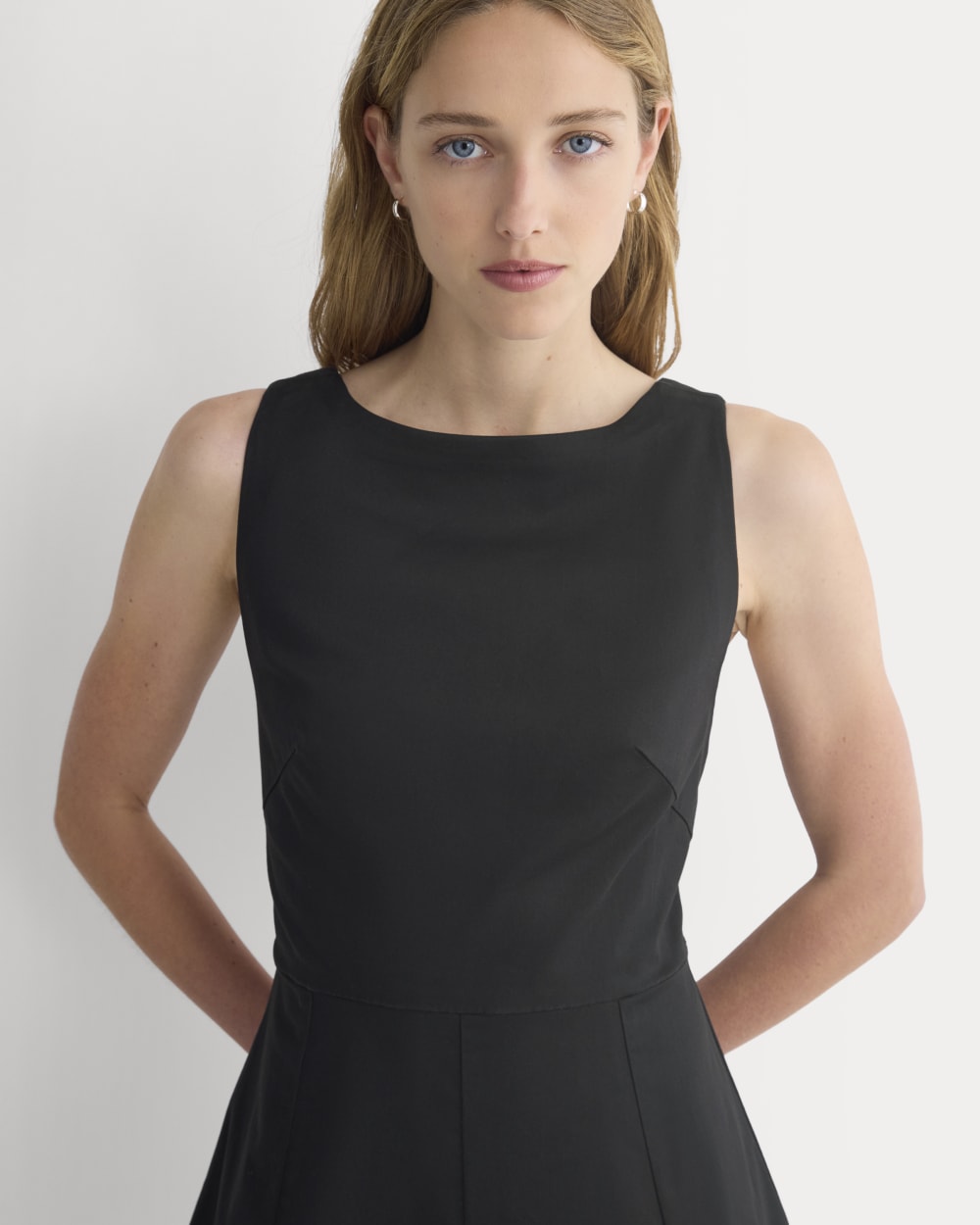 Seamed Open-Back Mini Dress in Black — detail view