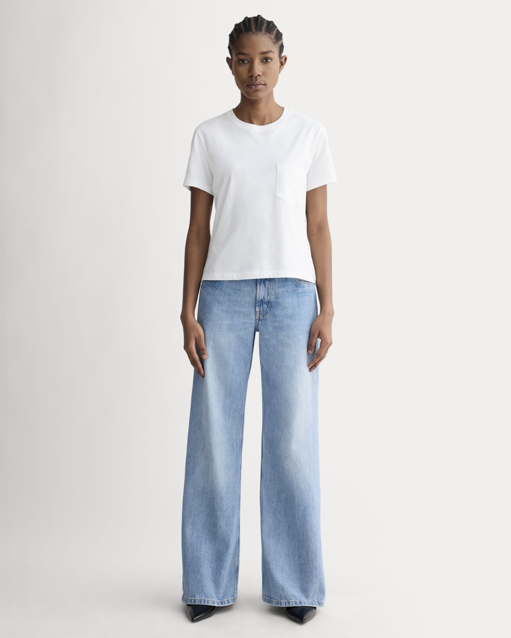 The Box-Cut Tee in Essential Cotton in White — detail view