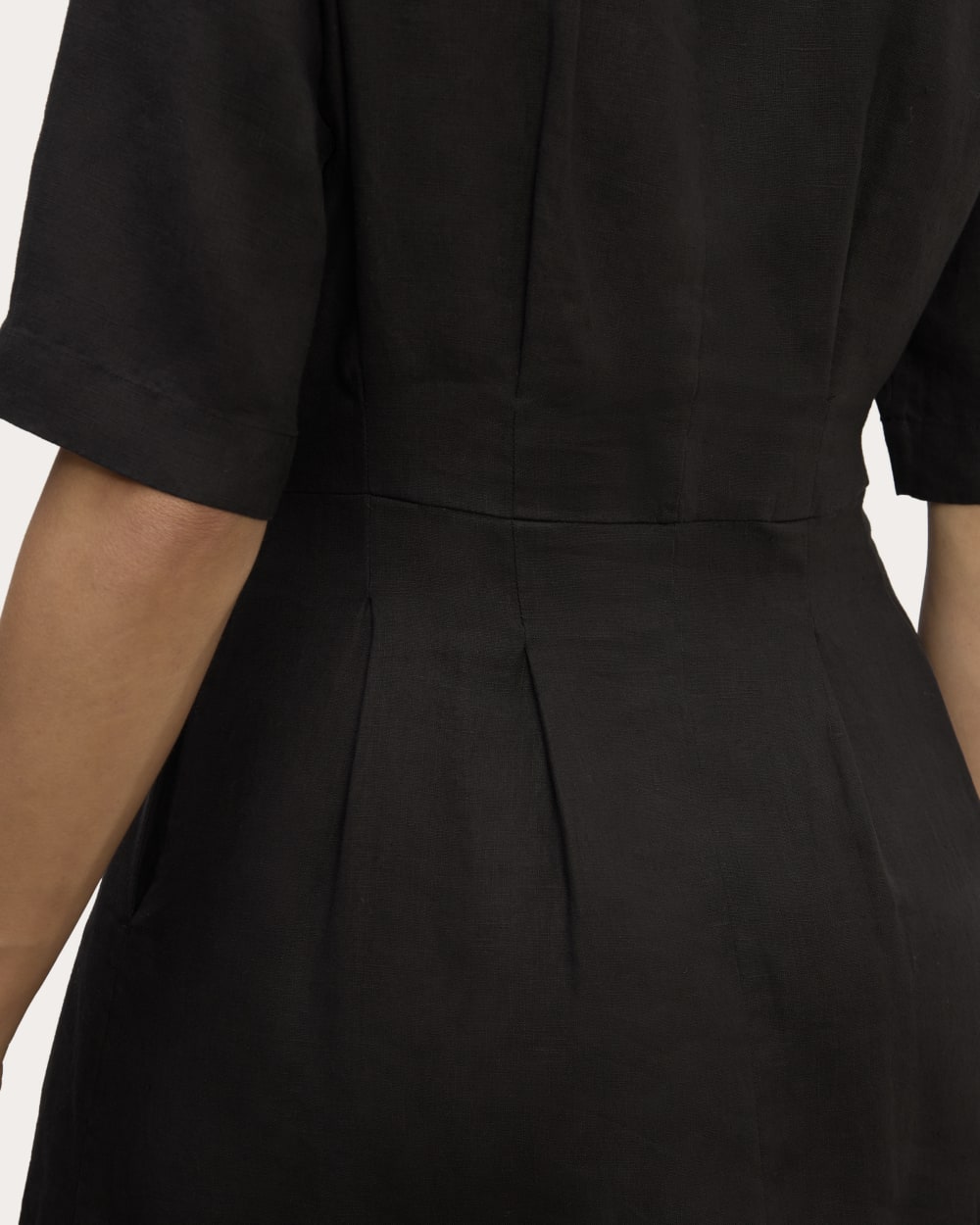 The Frolic Dress in Linen in Black — detail view