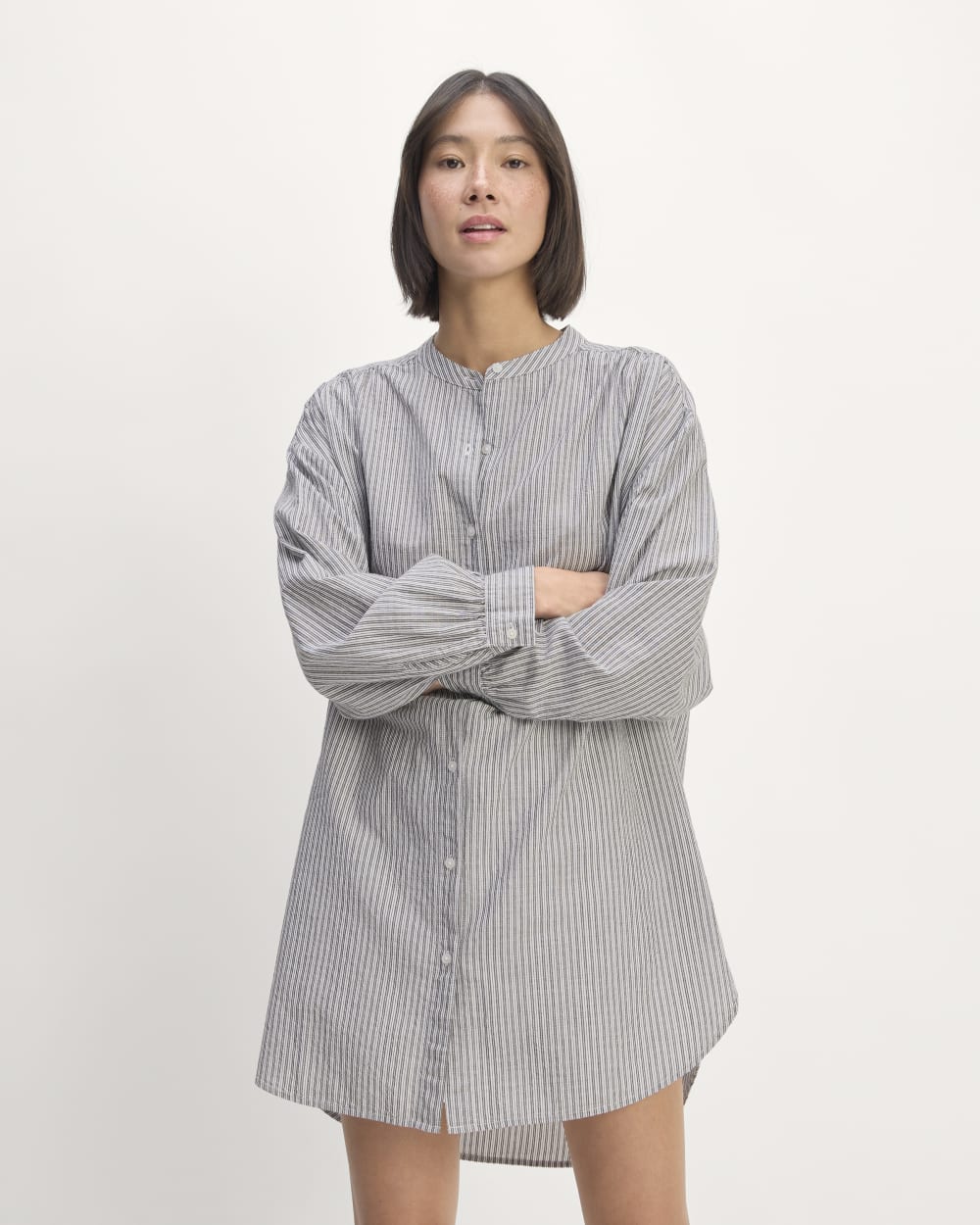 The Gauze Oversized Shirt in White / Black — front view