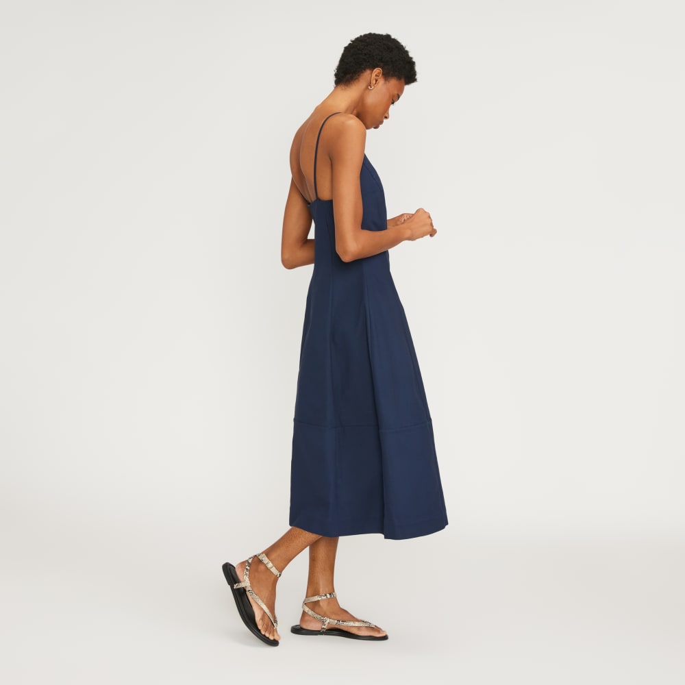 The Structured Cotton Bell Dress in Navy — detail view