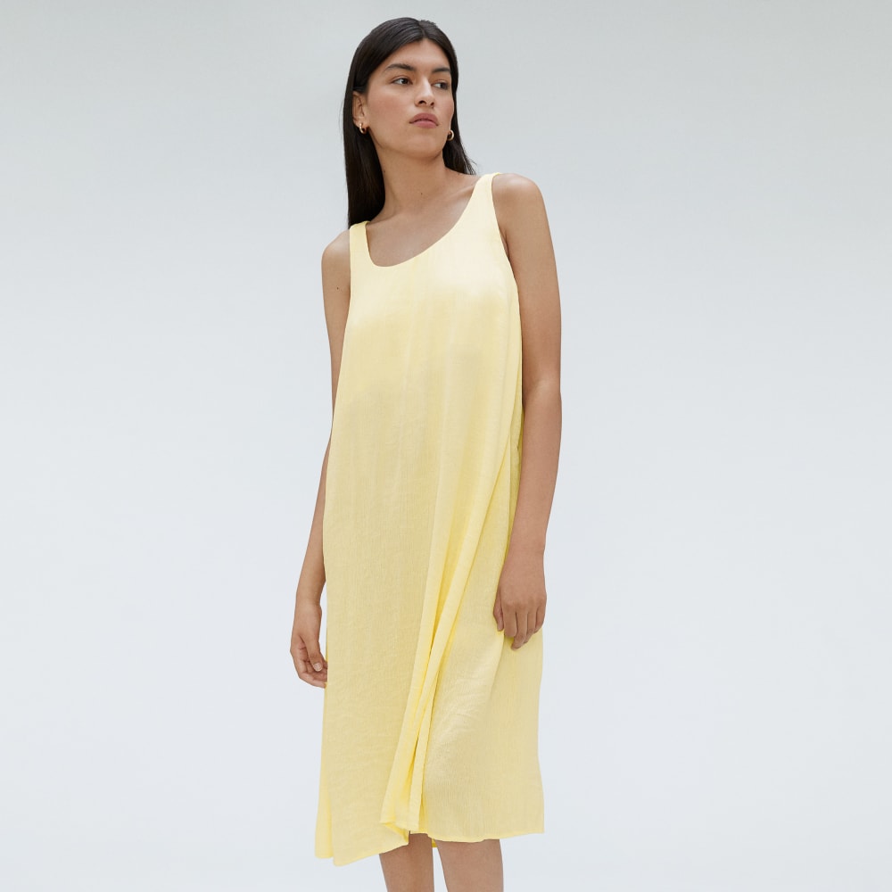 The Naia™ Ripple Tank Dress in Pastel Yellow — detail view