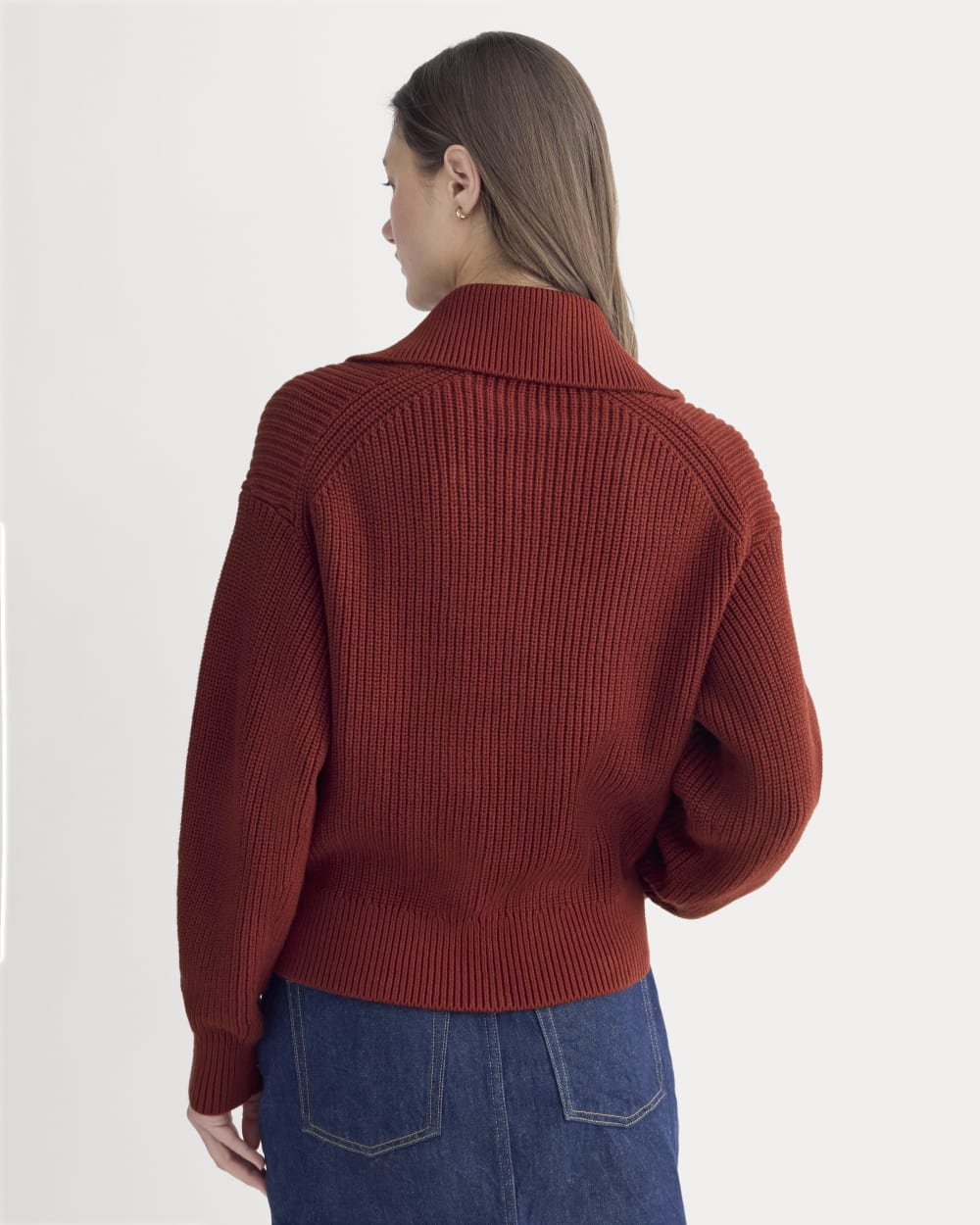 The Full-Zip Sweater in Everyday Cotton in Merlot — detail view