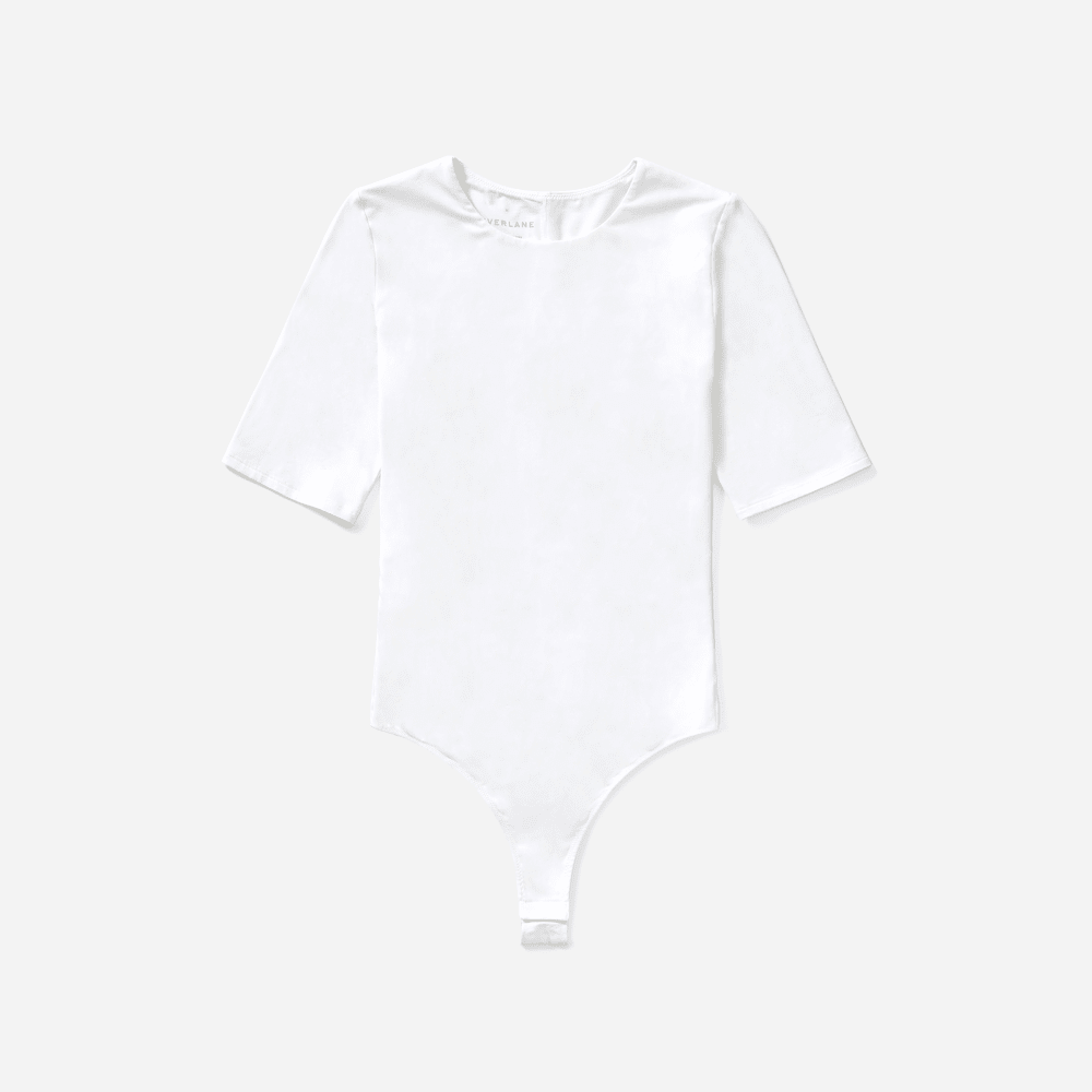 The Short-Sleeve Crew Neck Bodysuit in White — alternate view