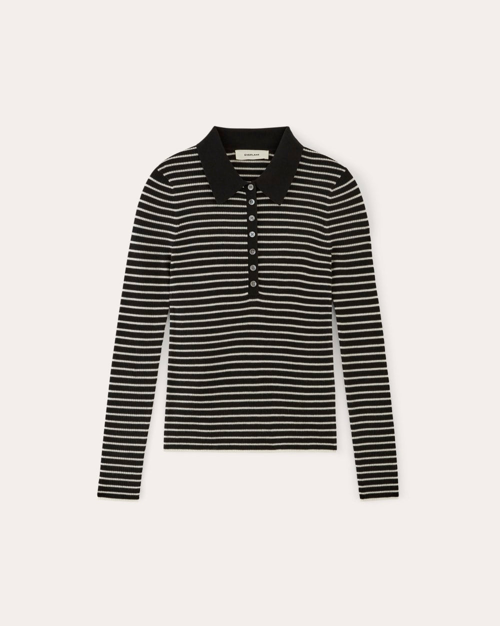 The Polo in Ultrasoft Merino in Black / Bone — alternate view