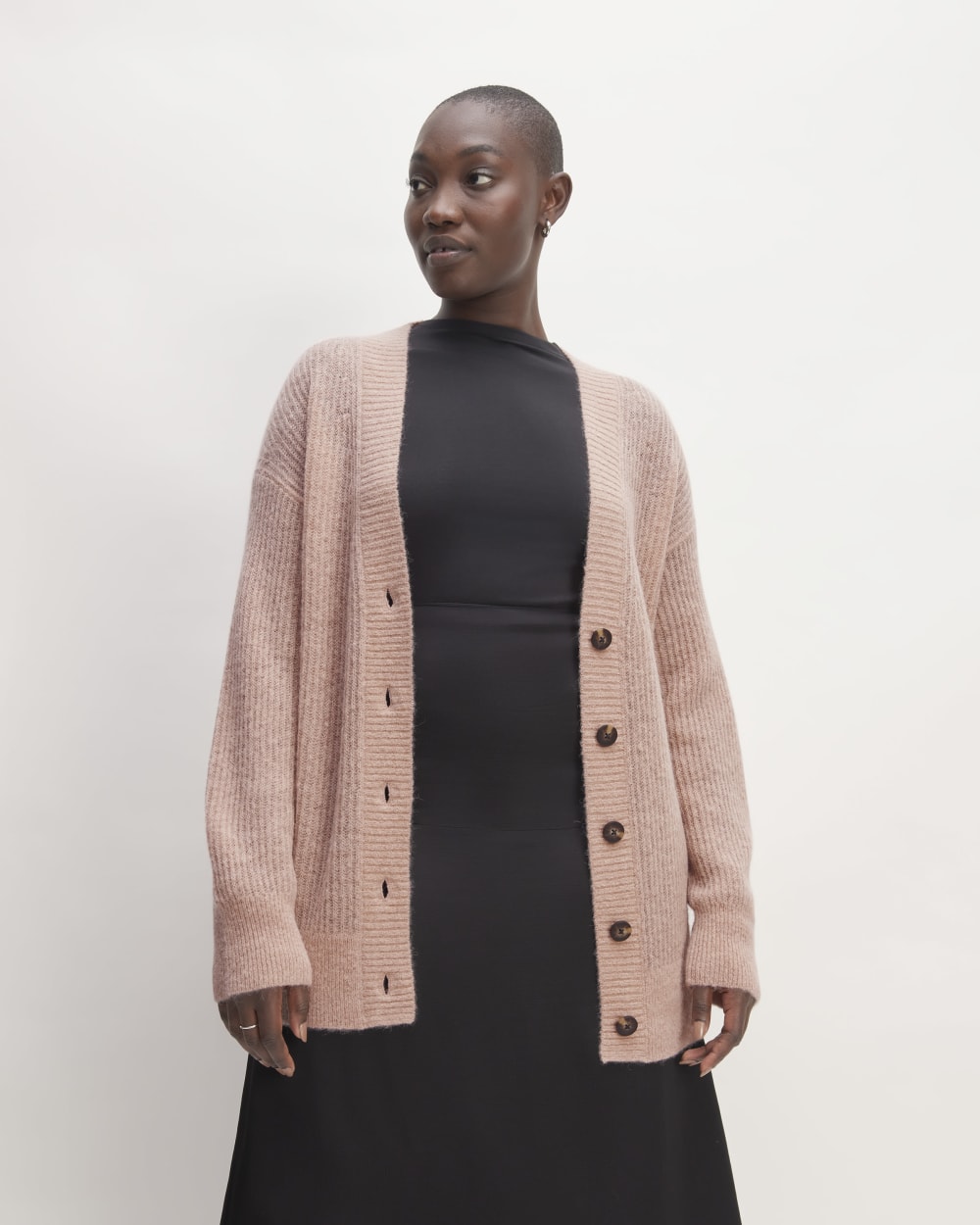 The Alpaca Oversized Cardigan in Cafe Creme — front view