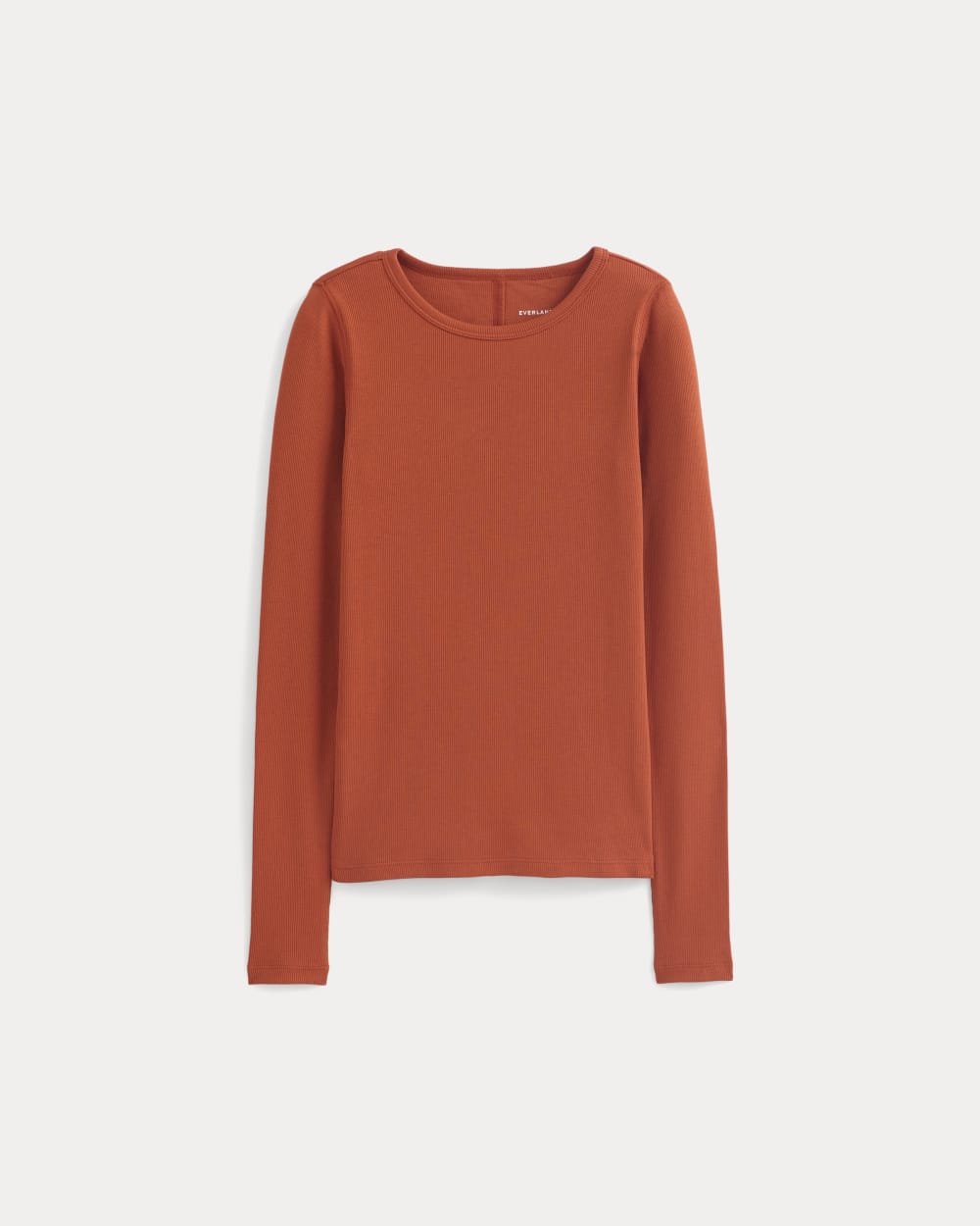 The Luxe Rib Long-Sleeve Crew in Rust — alternate view