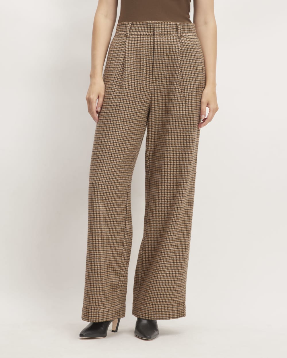 The ReWool® Way-High Drape Pant in Camel Houndstooth — detail view