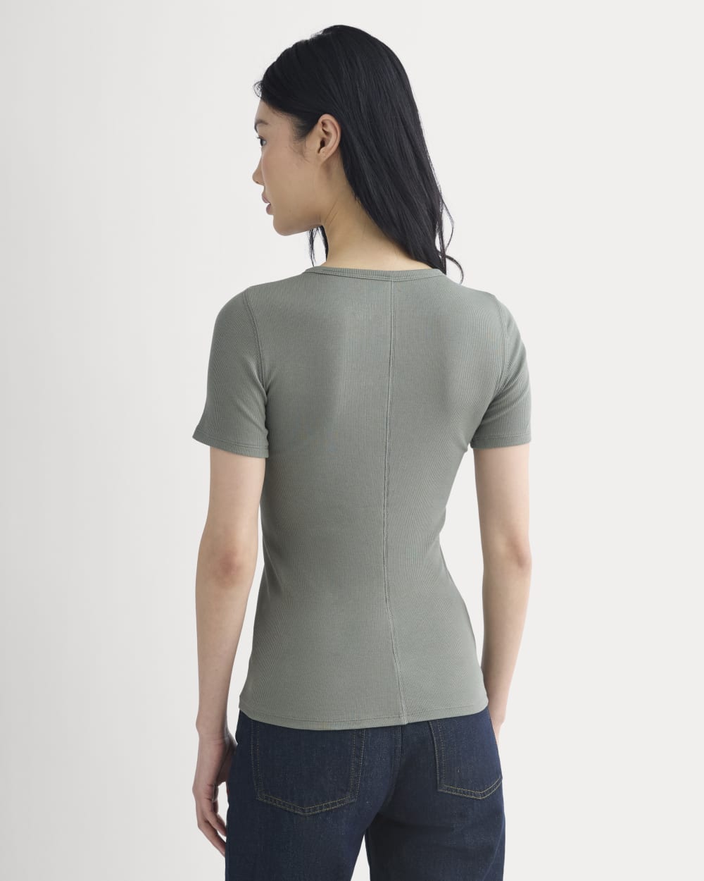 The Luxe Rib Crew in Agave Green — detail view