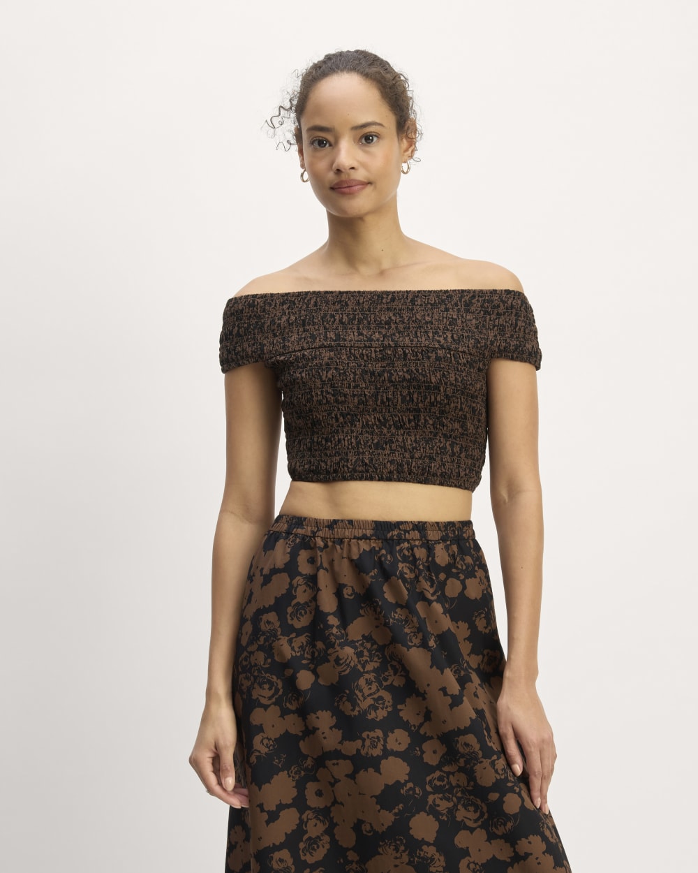 The Gauze Smock Top in Black / Cocoa Small Floral — front view