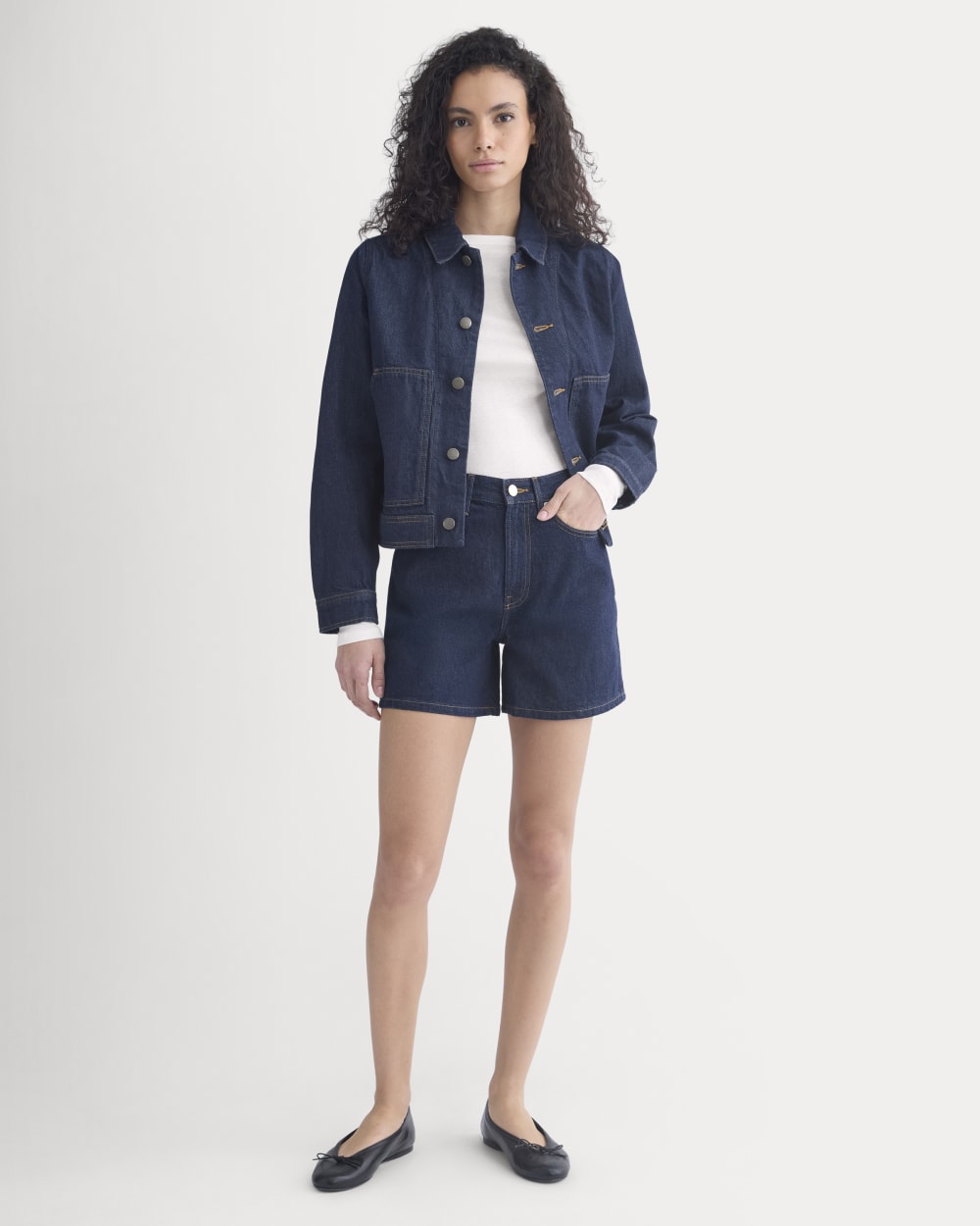 Denim Chore Jacket in Dark Indigo — detail view