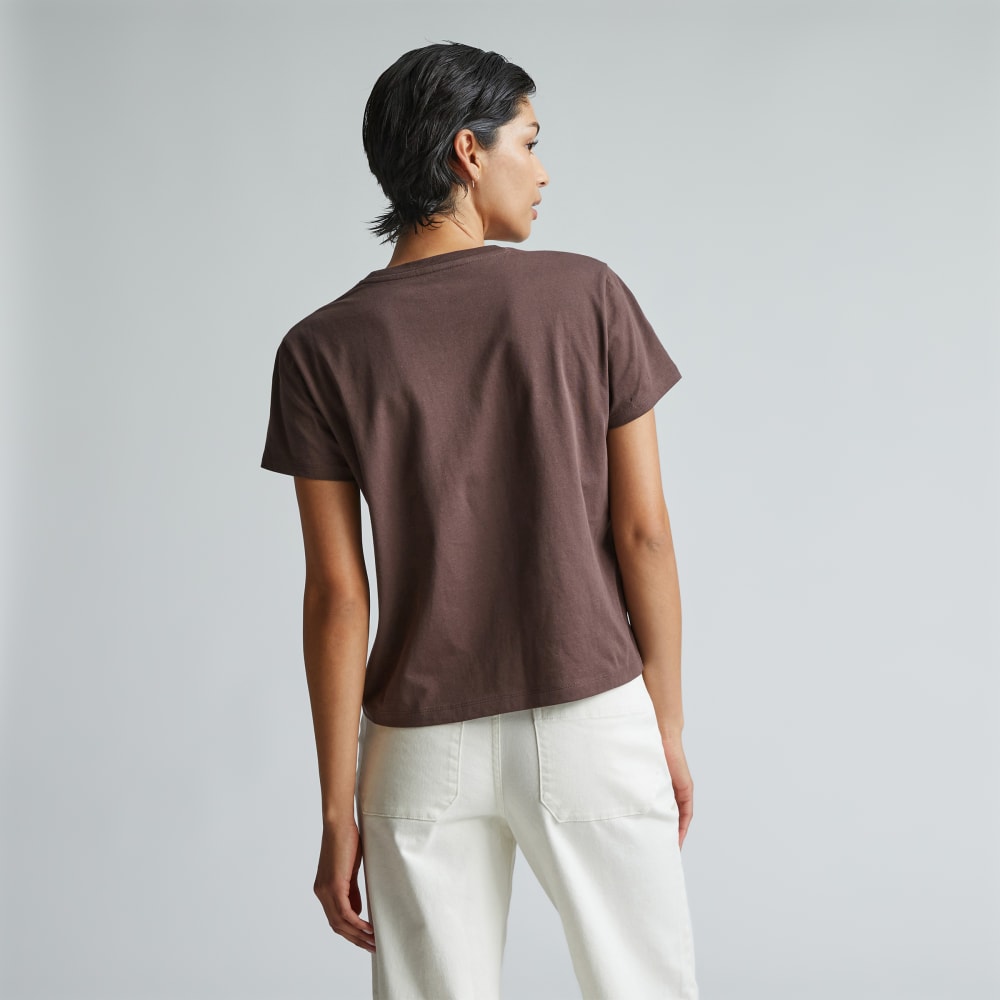 The Box-Cut Tee in Essential Cotton in Chocolate Brown — detail view