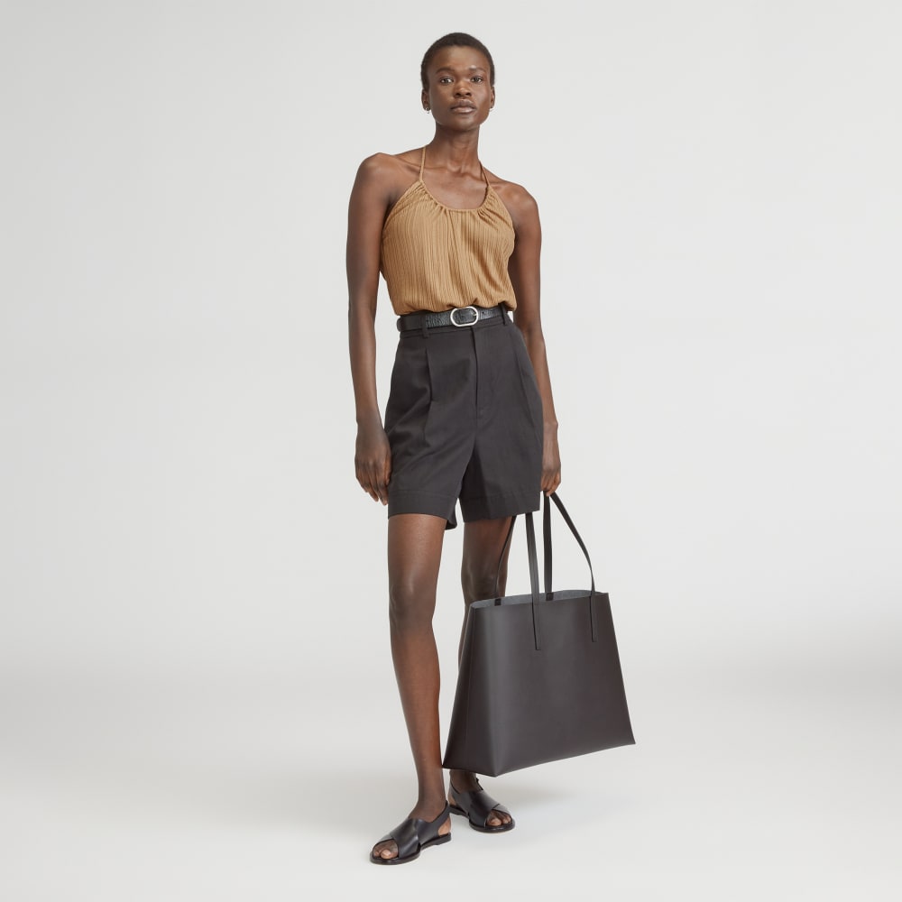 The Rib Soft Knit Halter Top in Caramel — detail view