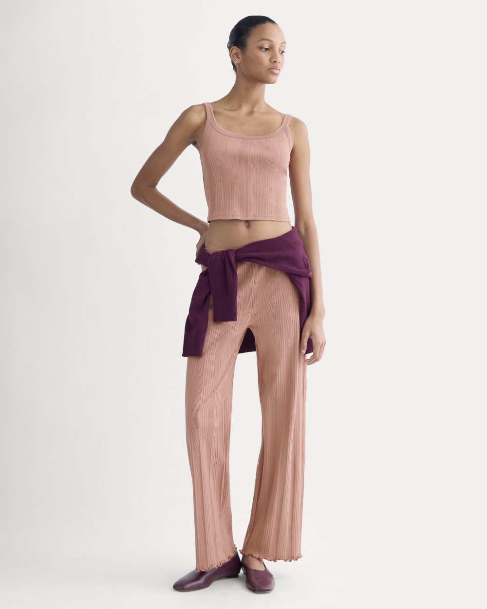 Lounge Rib Tank in Ash Rose — detail view