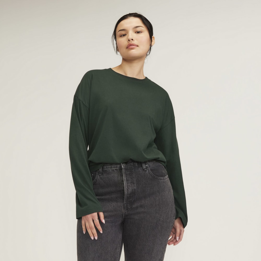 The Organic Cotton Relaxed Long Sleeve Tee in Scarab — front view