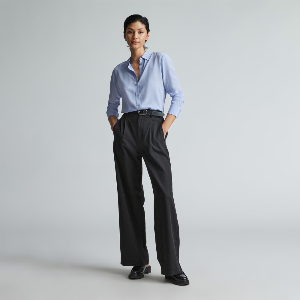 The Must-Have Shirt in Washable Silk in Periwinkle — detail view