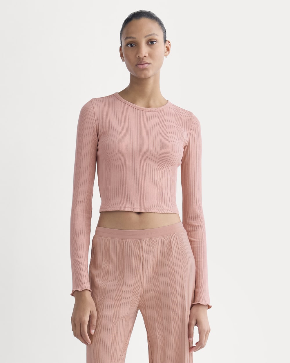 Lounge Rib Cropped Shirt in Ash Rose — front view