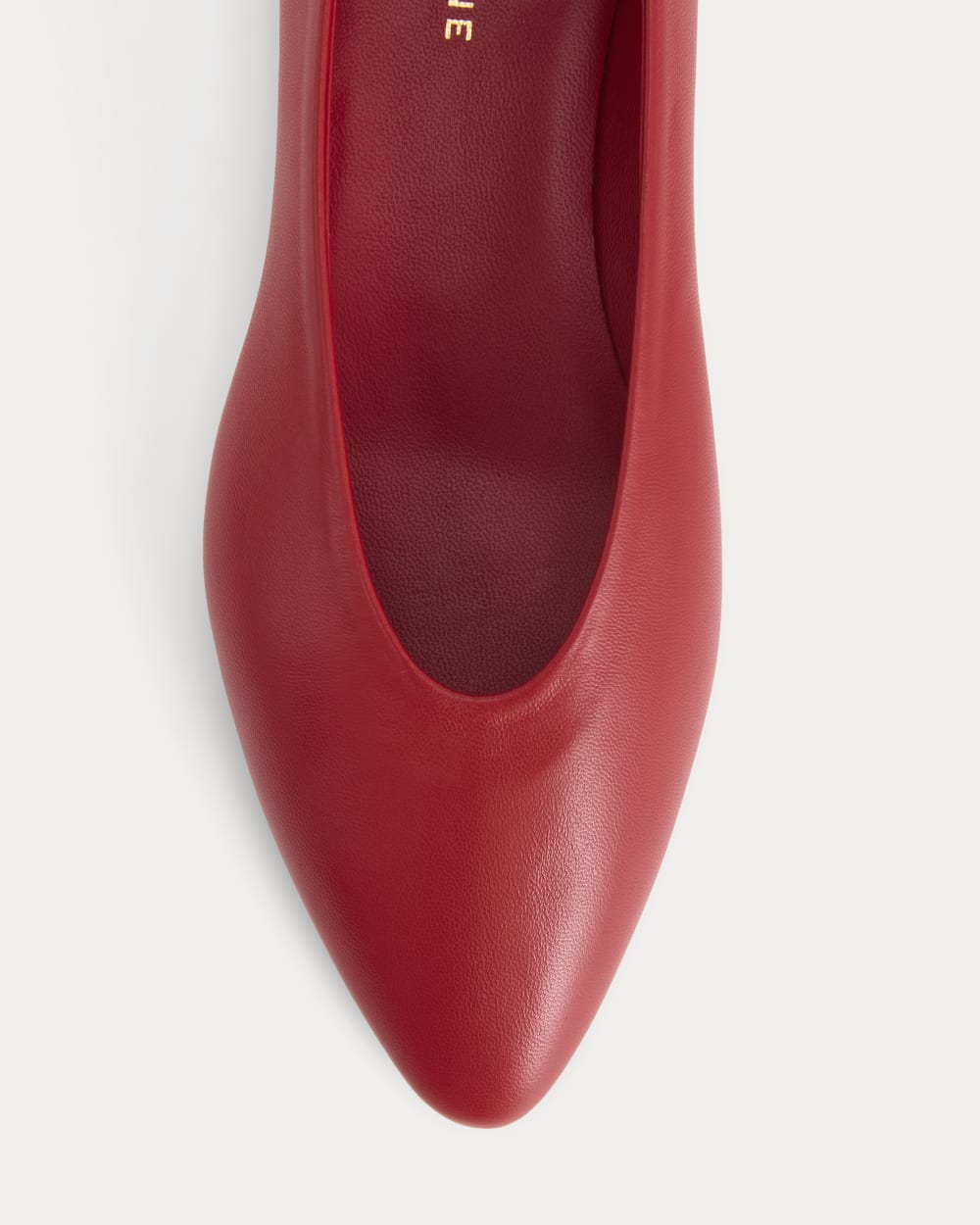 Made in Italy Almond-Toe Flat in Rosa Red — detail view