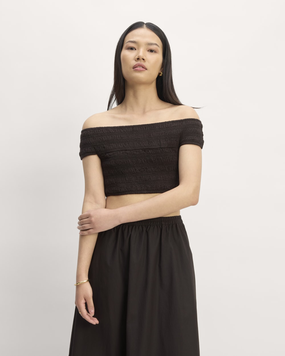 The Gauze Smock Top in Black — front view