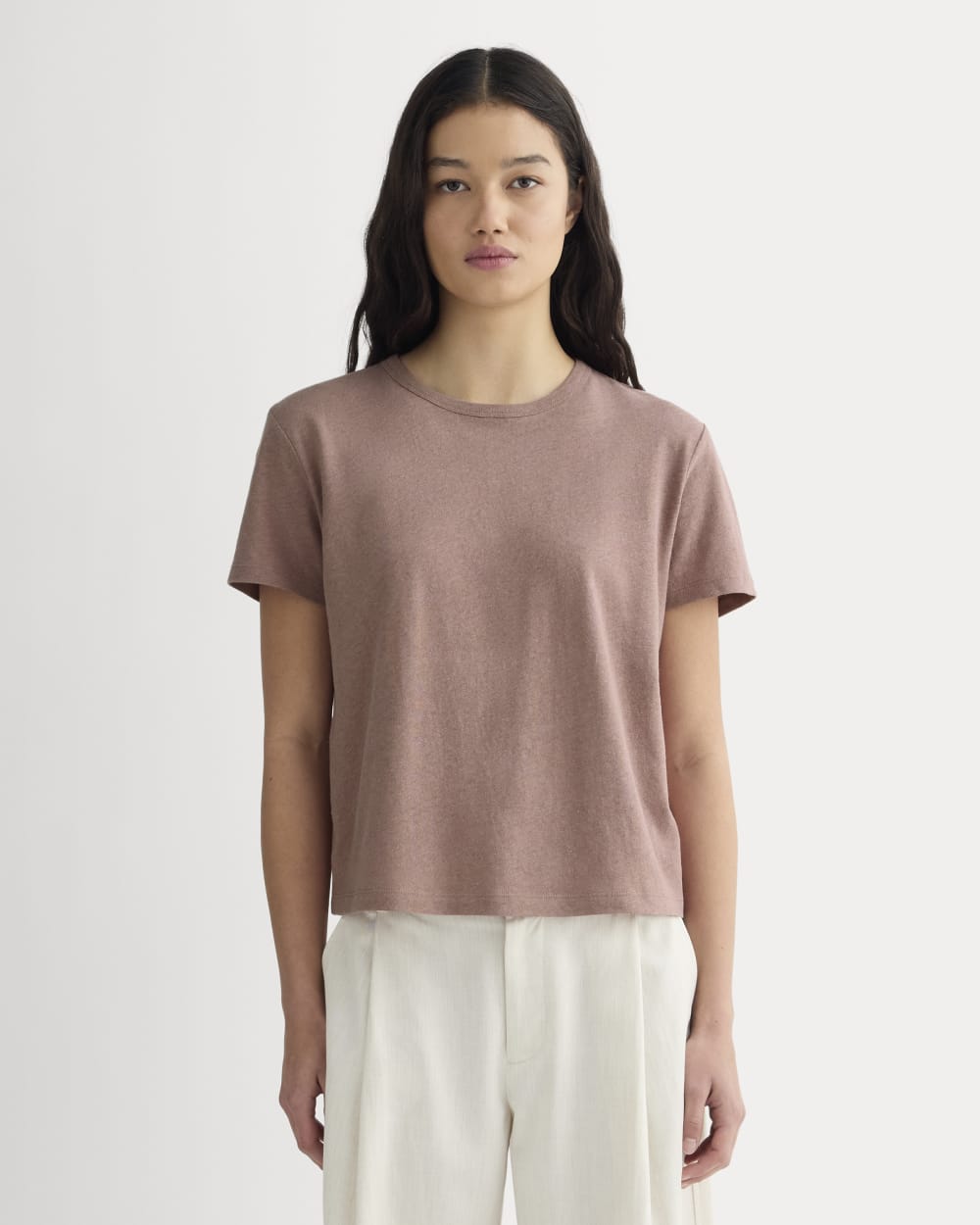 The Box-Cut Tee in Cotton Linen in Rose Dusk — front view