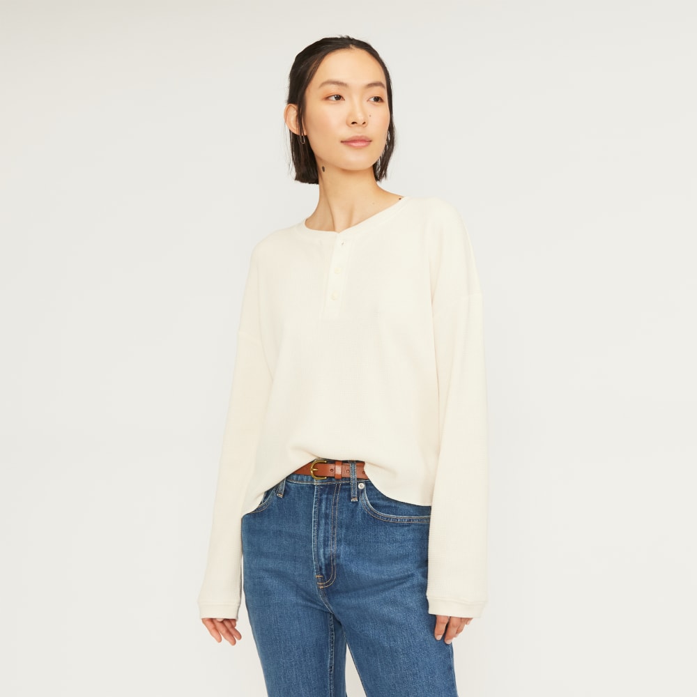 The Organic Cotton Waffle Henley in Bone — front view