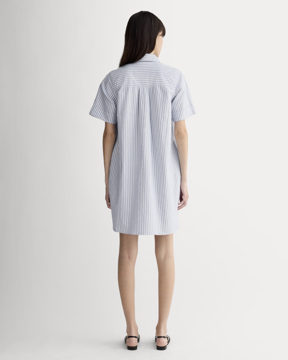 The Oxford Short-Sleeve Shirt Dress in Bone / Mazarine Blue — detail view