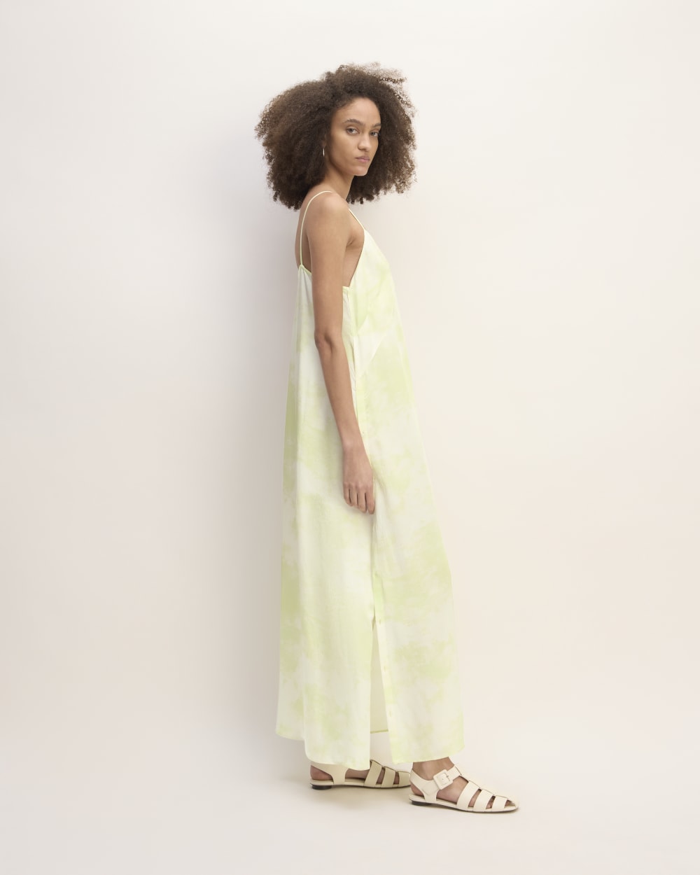 The Everlane x Marques' Almeida Satin Tie-Dye Dress in Seafoam Tie-Dye — detail view