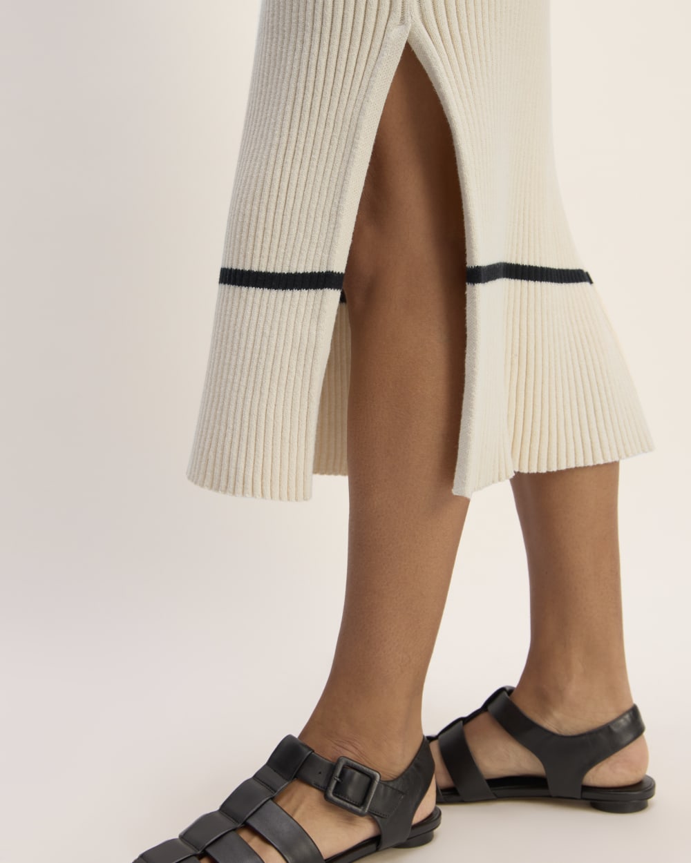 The Cotton Wide Rib Midi Dress in Canvas — detail view