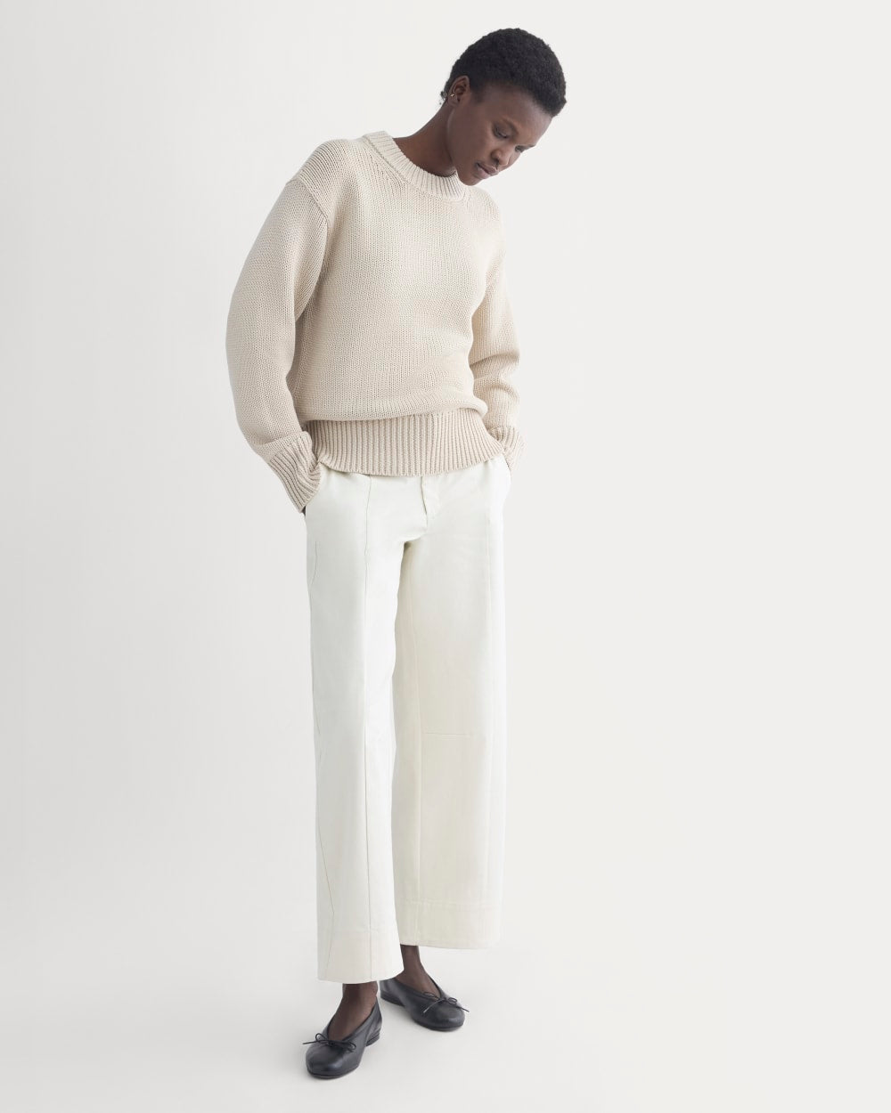 Oversized Cocoon Crew in Elevated Cotton in Peyote — detail view