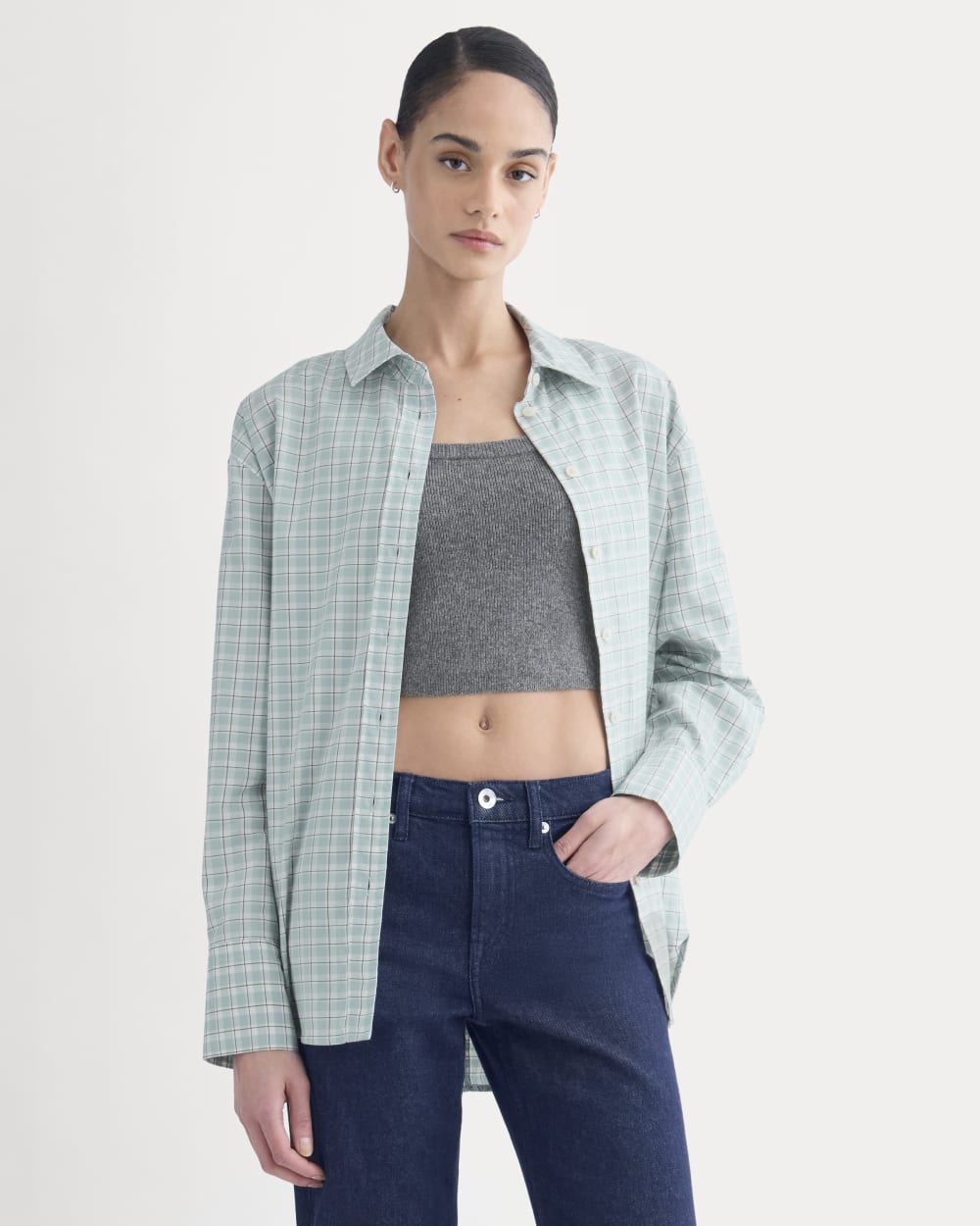 Everyday Shirt in Silky Cotton in Gray Mist — front view