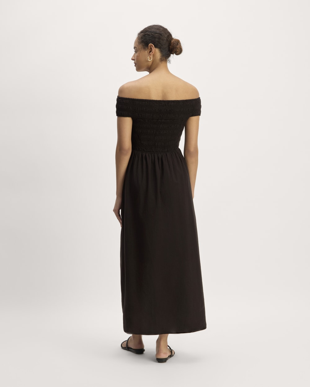 The Gauze Off-the-Shoulder Dress in Black — detail view