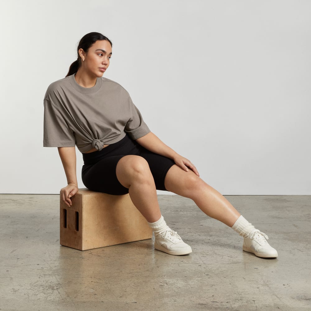 The Premium Weight Relaxed Tee in Clay — detail view